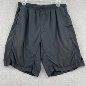 Lululemon Mens Athletic Shorts Black Wet Dry Warm Lined Elastic Waist Pockets